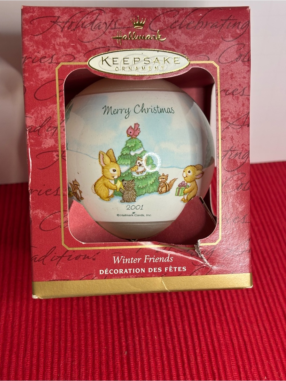 Hallmark Keepsake Ornament - White with Green Tree and Yellow Bunnies 2001